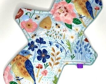 Compresa menstrual reutilizable personalizada / Compresa menstrual de tela ecológica / Compresa posparto / Aves y abejas