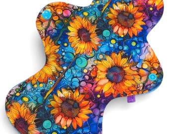 Compresa menstrual de tela reutilizable, compresa para el período, compresa ecológica, compresa posparto, compresa para la incontinencia, compresa de tela, estilo personalizado, girasoles en acuarela.