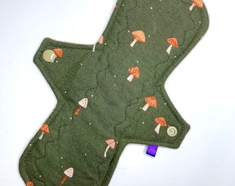 Reusable Cloth Menstrual Pad, Period Pad, Ecofriendly Pad, Postpartum Pad, Incontinence Pad - Green Mushrooms, Cottagecore