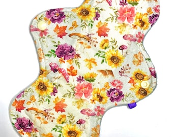 Reusable Cloth Menstrual Pad, Period Pad, Ecofriendly Pad, Postpartum Pad, Incontinence Pad - Floral Mushrooms, Cottagecore