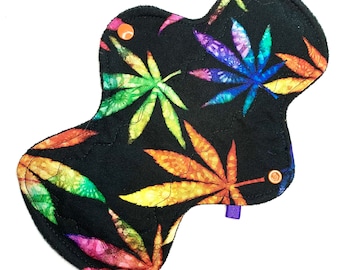 Compresa menstrual de tela reutilizable / Compresa menstrual ecológica / Compresa posparto de tela / Hojas de cannabis arcoíris