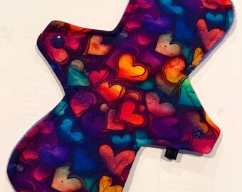 Reusable Cloth Menstrual Pad Period Pad Ecofriendly Pad Postpartum Pad Incontinence Pad Cloth Pad Custom Style Alcohol Ink Rainbow Hearts