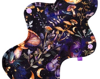 Compresa menstrual reutilizable personalizada/compresa de tela ecológica/bambú y elastano/compresa posparto/hongos iluminados por la luna