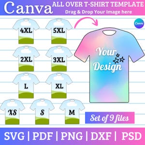 All Over T-Shirt Canva Template | Sublimation Blank Shirt Outline Template for DIY Designs