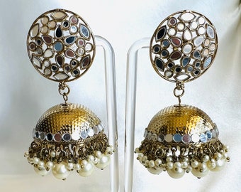 Big Jhumka Earrings | Indian Gold Jhumka | Indian Earrings| Indian Earrings| Desi Earrings| Bollywood Earrings| Punjabi Earrings