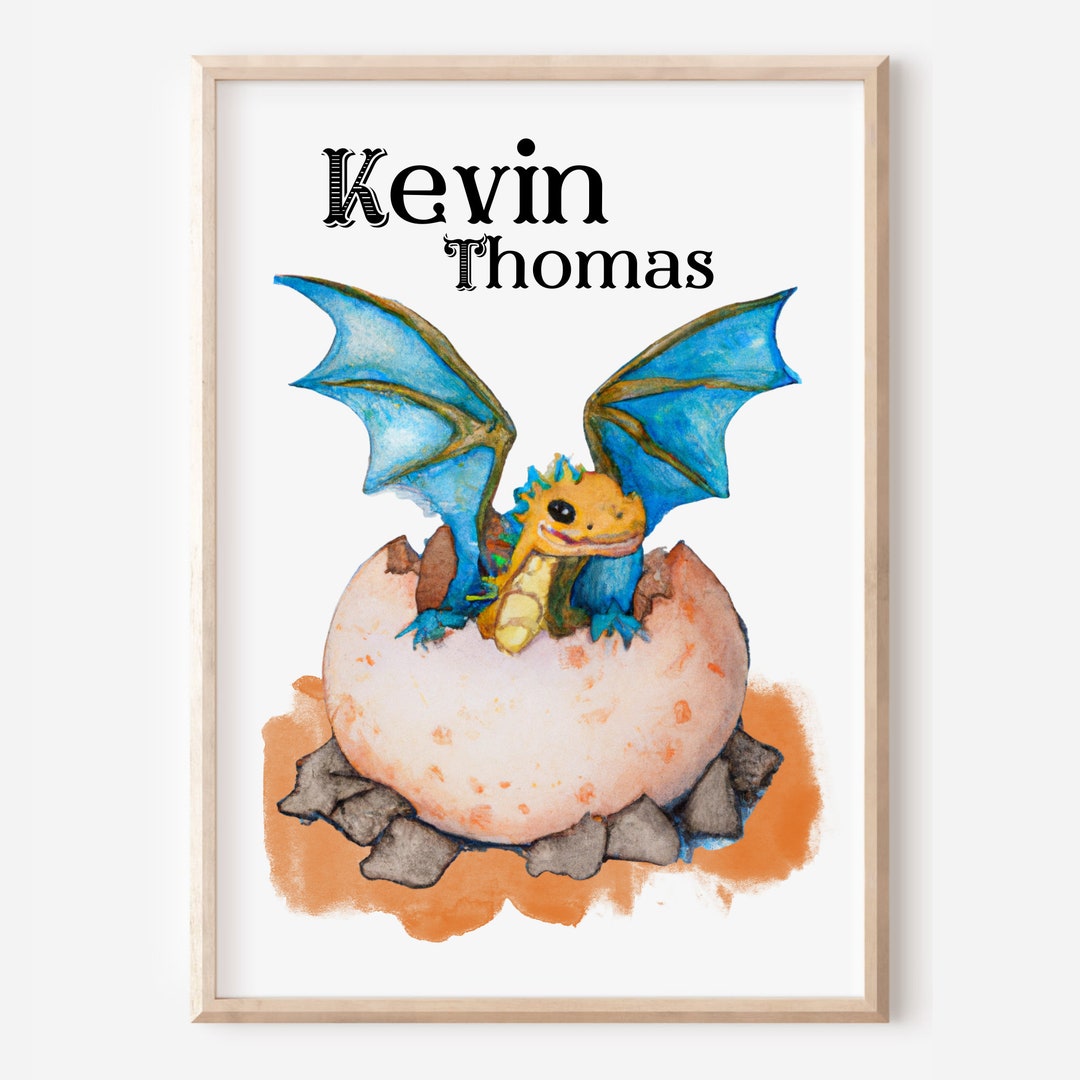 Personalized Baby Name Sign. Dragon Nursery Wall Art. Blue Dragon Wings ...