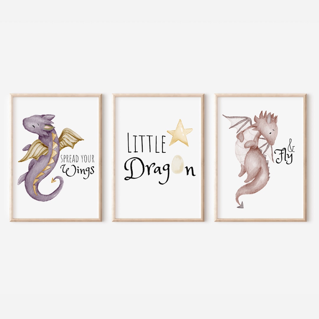 Dragon Watercolor Print Set of 3 for a Dragon Nursery or Fantasy Boy ...