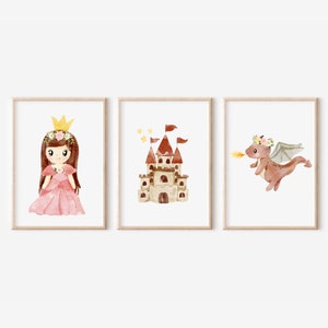 Dragon Princess and Castle Decor - Dragon Nursery - Princess Nursery - Girl Dragon Room Art - Fantasy Dragon Princess - Storybook Painting