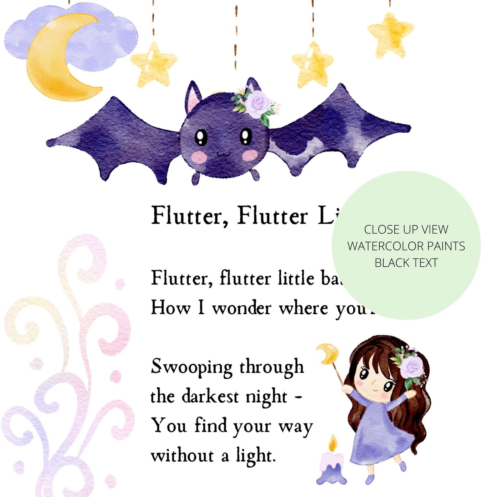 Flutter, Flutter Little Bat Song Cute Bat Nursery Art Kawaii Baby Bat ...