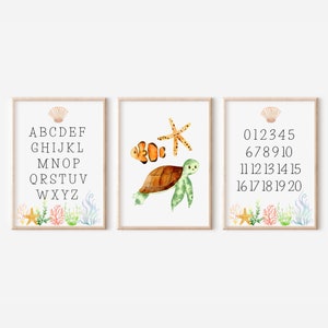 Sea Animals Alphabet Poster, Playroom Wall Decor, Ocean Animals ABC Print, Marine Alphabet Printable, Sea Alphabet Print, Turtle Nursery