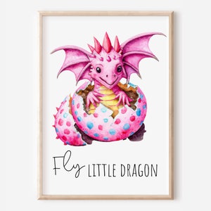 Personalized Dragon Nursery Decor. Pink Dragon Egg Hatchling. Magical Dragon Wall Art. Baby Dragon in Egg. Nursery Name Sign. Fantasy Decor.