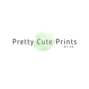May include: A logo for a business called "Pretty Cute Prints by AB". The logo features a light green watercolour splatter.