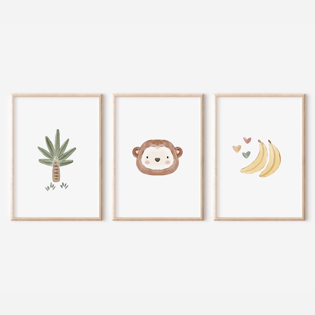 Monkey Nursery Wall Art Jungle Theme Nursery Minimalist Wall Etsy