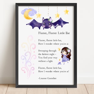 Flutter, Flutter Little Bat Song - Cute bat nursery art - Kawaii Baby Bat Print
