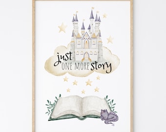 Purple Castle in the Sky With Sleeping Dragon - Just One More Story - Open Book and Stars