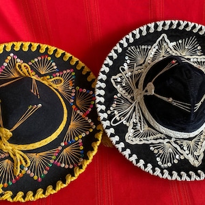 Vintage Lot 2 Sombreros Mariachi Hats Velvet Felt Caballero Calidad & Pigalle Colorful