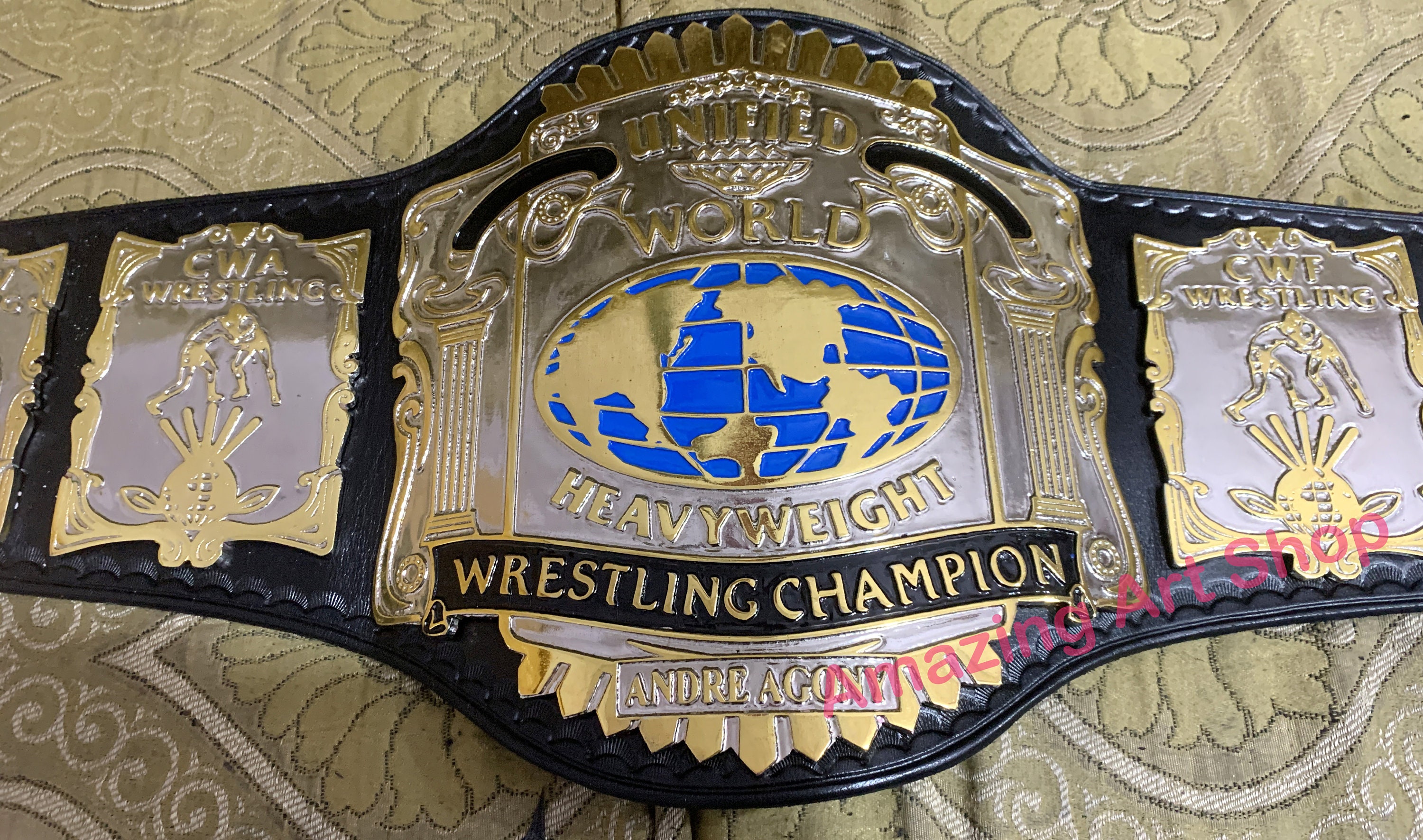 USWA Unified World Wrestling Heavyweight Championship Belt 4mm Zinc