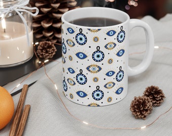 Evil Eye , Coffee Ceramic Mug 11oz, Aesthetic Evil Eye