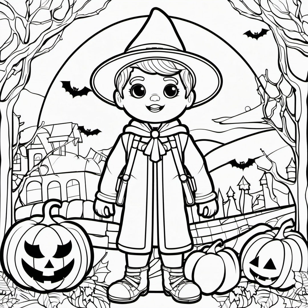 Kids Halloween Coloring Page Boy Halloween Coloring Page - Etsy