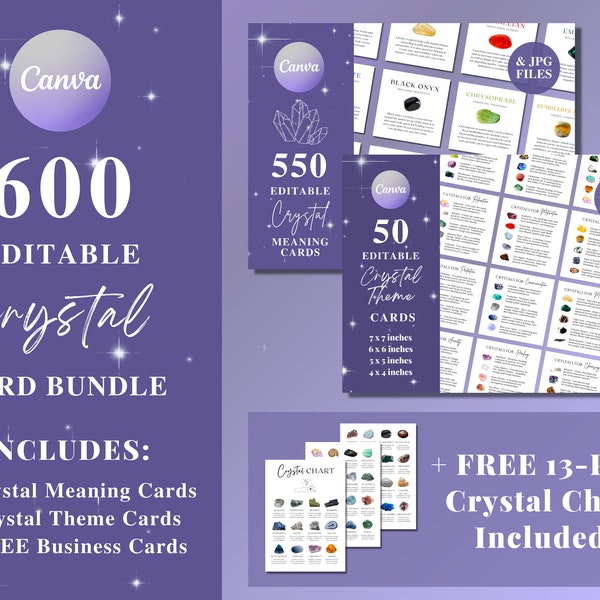 BUNDLE 600 Editable Crystal Meaning Cards, Printable Crystal Information Cards, Crystal Set Cards, Crystal Properties, Gemstone Cards