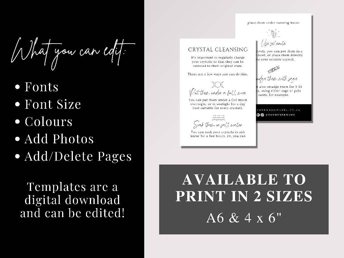 Editable Crystal Insert Cards, Crystal Guide, Crystal Cleansing Card ...