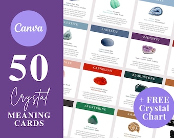 50 Editable Crystal Meaning Cards, Gemstone Cards, Crystal Card Set, Crystal Guide, Crystal Information, Crystal Instagram, Crystal Canva