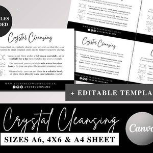 Editable Crystal Insert Cards, Crystal Cleansing Card, Crystal Guide, Crystal Information, Printable Crystal Guide, Crystal Meaning Cards