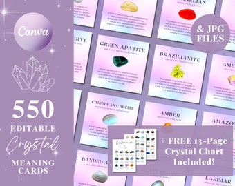 550 Printable Crystal Information Card, Crystal Meaning Cards, Printable Gemstone Cards, Crystal Properties, Meanings of Crystals