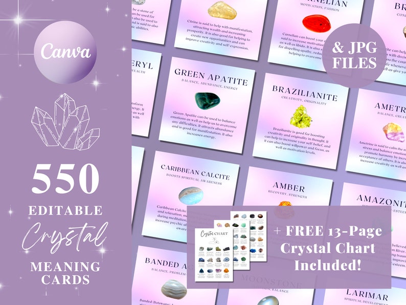 550 Printable Crystal Information Card, Crystal Meaning Cards, Printable Gemstone Cards, Crystal Properties, Meanings of Crystals zdjęcie 1