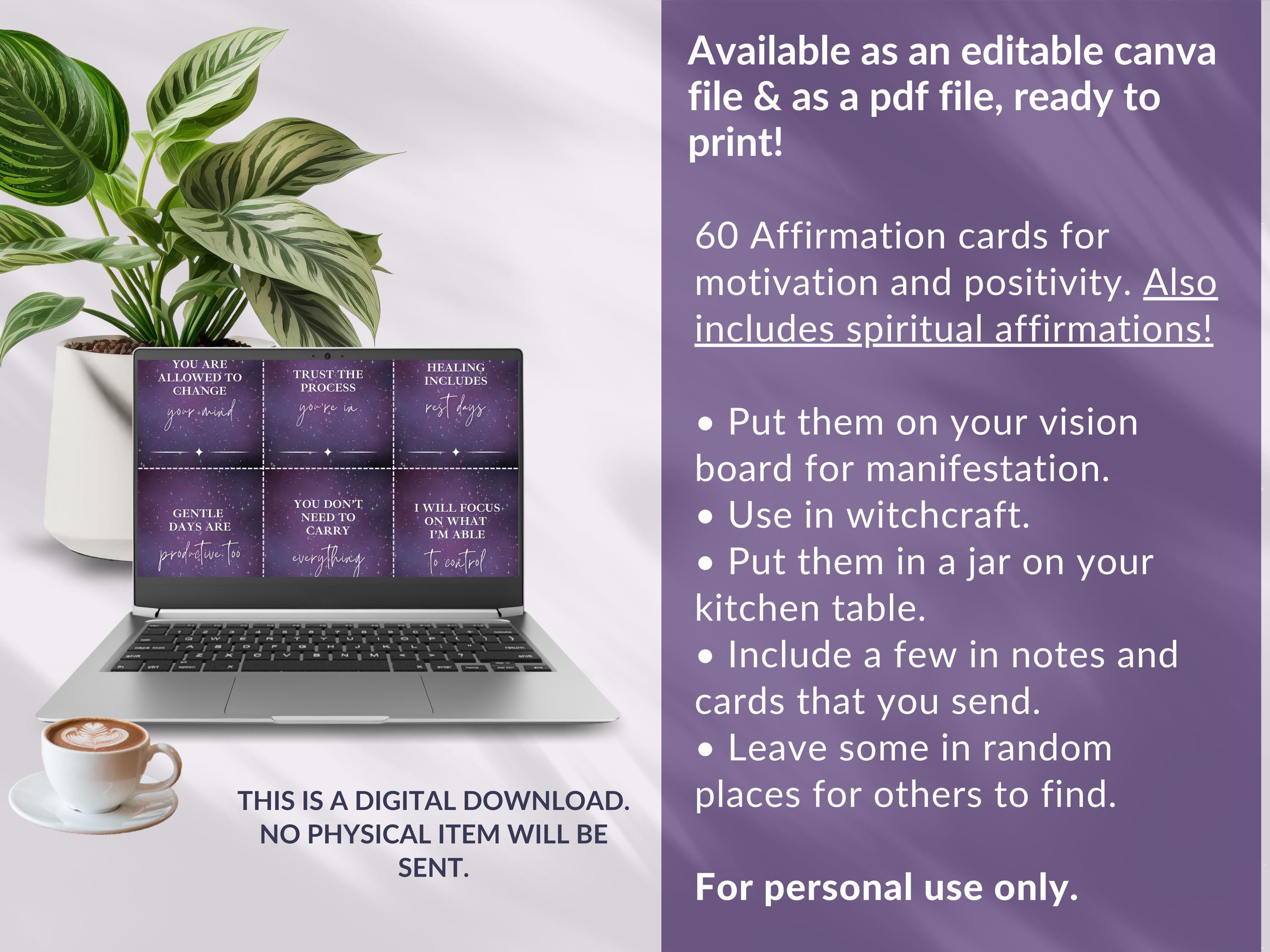 60 Printable Affirmation Cards, Vision Board Printables, Positive ...