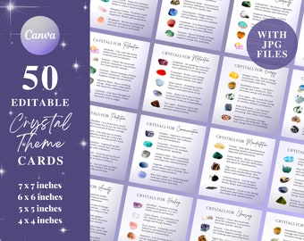 50 Printable Crystal Meaning Cards, Crystal Theme Cards, Crystal Set Cards, Crystal Information Cards Digital, Printable Gemstone Cards