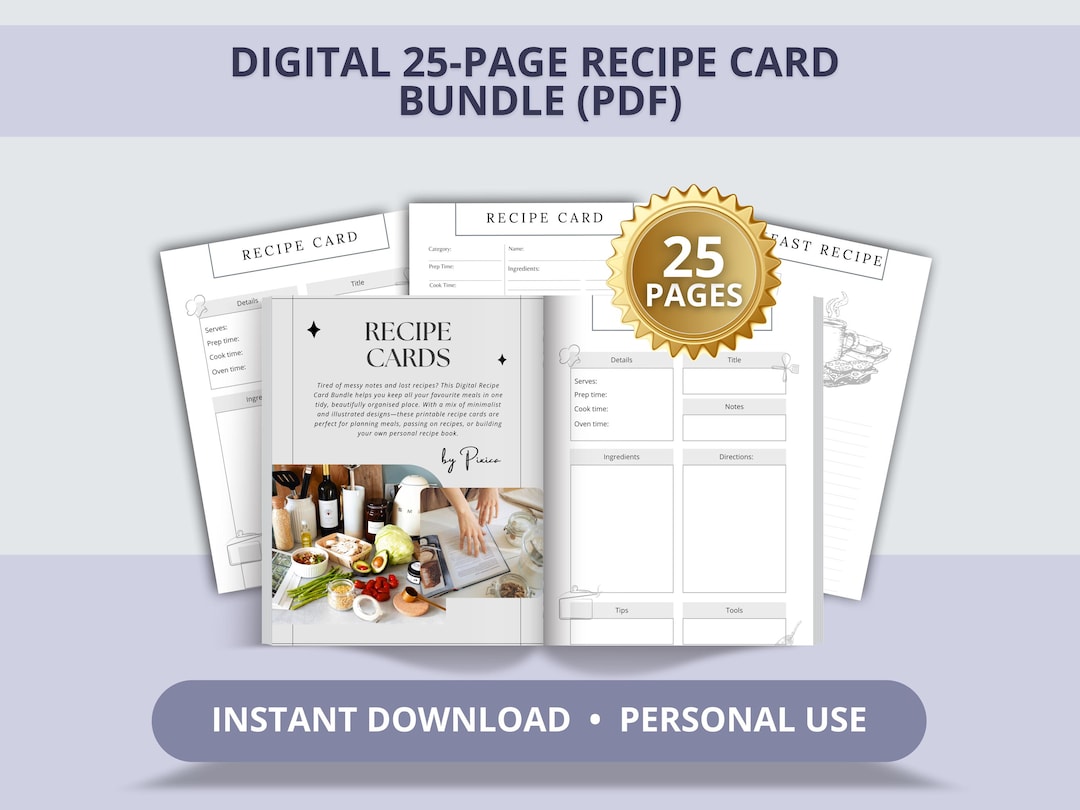Digital Recipe Card Template: Printable Meal Planner & Food Journal ...