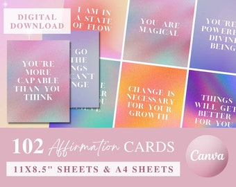 102 Affirmation Cards for Women Digital, Digital Encouragement Cards, Affirmation Deck, Affirmation Cards Manifestation,Positivity Cards PDF