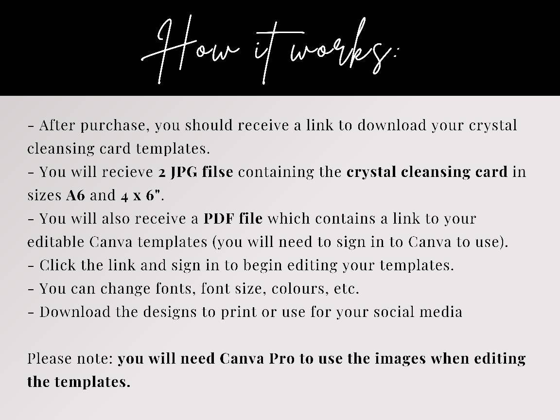 Editable Crystal Insert Cards, Crystal Guide, Crystal Cleansing Card ...