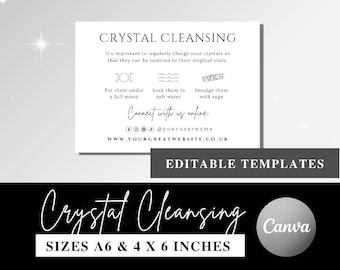 Editable Crystal Insert Cards, Crystal Guide, Crystal Cleansing Card, Crystal Information, Printable Crystal Guide, Crystal Meaning Cards