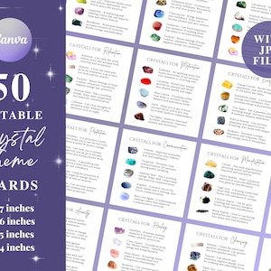 50 afdrukbare kristalbetekeniskaarten, kristalthemakaarten, kristalsetkaarten, kristalinformatiekaarten digitaal, afdrukbare edelsteenkaarten