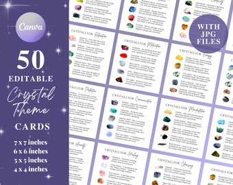 50 Printable Crystal Meaning Cards, Crystal Theme Cards, Crystal Set Cards, Crystal Information Cards Digital, Printable Gemstone Cards