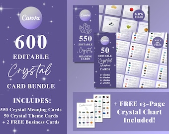 BUNDLE 600 Editable Crystal Meaning Cards, Printable Crystal Information Cards, Crystal Set Cards, Crystal Properties, Gemstone Cards