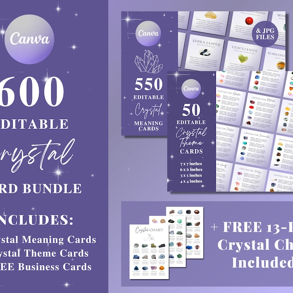 BUNDLE 600 Editable Crystal Meaning Cards, Printable Crystal Information Cards, Crystal Set Cards, Crystal Properties, Gemstone Cards