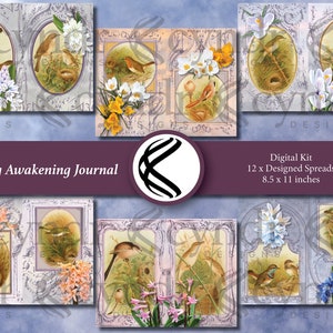 Spring Awakening Journal Kit, Digital Download, Junk Journal, Nature, Birds, Rebirth, Flowers, Pastels, Printable, Cyndr Designs, Season