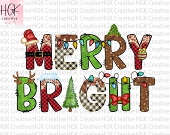 Merry Bright PNG, Christmas shirt, Christmas Sublimation Designs, Holiday doodle font tshirt, Holiday sweatshirt