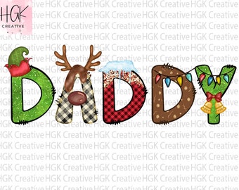 Daddy Christmas PNG, Christmas Sublimation Designs, Doodle dad PNG, Holiday father, Christmas Shirt Design