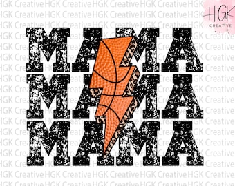 Baloncesto Mamá Mamá PNG, Rayo PNG, Diseño de sublimación, Sudadera de baloncesto de mamá deportiva, Camisa del día del juego de mamá, Diseño apilado