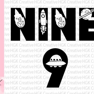 Space Nine SVG, chemise d’anniversaire Nine Outer Space, t-shirt Nineth Birthday Boy, sweat-shirt de fête 9th Bday, tee-shirt neuf ans, fichier Cricut