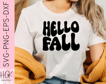 Hello Fall SVG, Retro boho sweatshirt, Fall decor, trendy autumn sweatshirt, Silhouette Cricut cut file