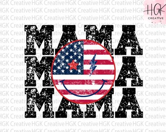 American Mama PNG, Smiley face png, Happy face png, Happy 4th of July shirt, Patriotic mom tshirt, Fourth of July, Sublimation Design