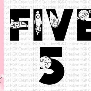 Space Five SVG, chemise d’anniversaire Fifth Outer Space, t-shirt Fifth Bday Boy, t-shirt de fête 5th B-day, t-shirt cinq de 5 ans, fichier coupé
