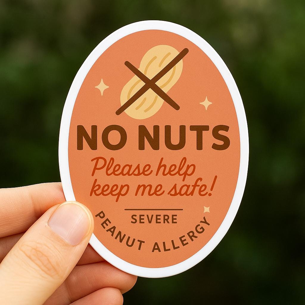No Peanuts Allergy Alert Sticker for Kids | Die-Cut Sticker | Cute Medical Peanut Allergy Warning Decal for School, Lunchboxes, EpiPen Bags