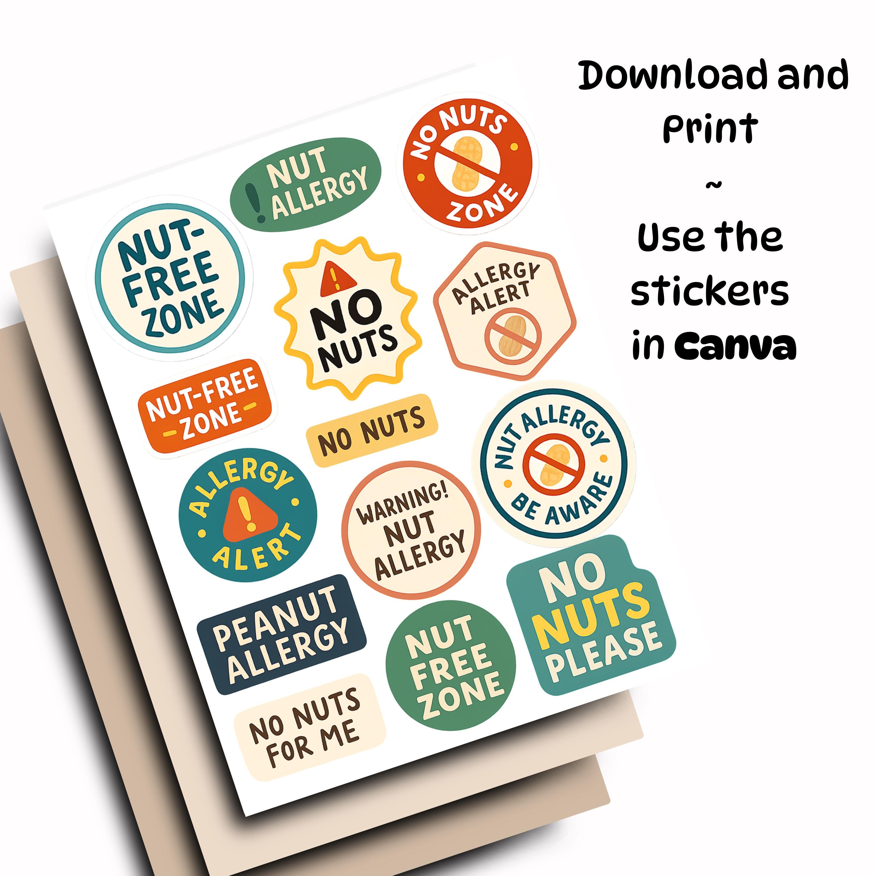 Nut Allergy Sticker Sheet | Printable & Editable Digital Stickers ...
