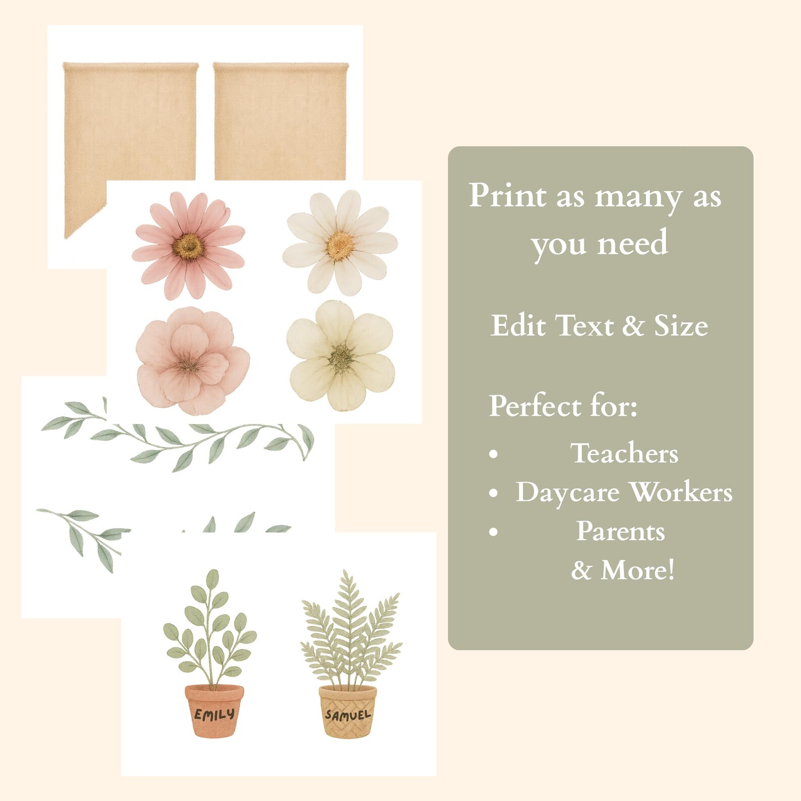 Botanical Classroom Door Decor Editable | Boho Garden Bulletin Board ...